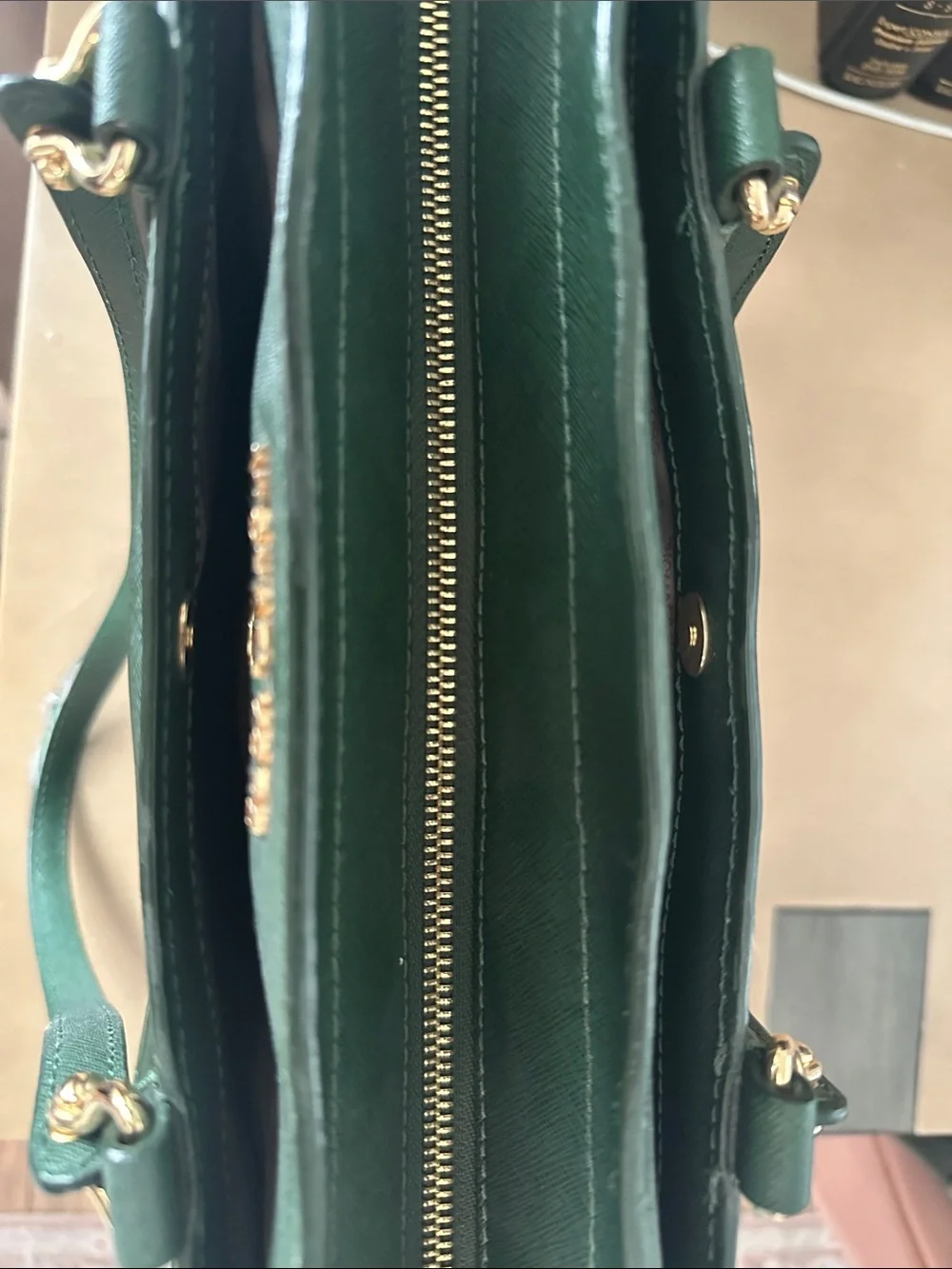 Michael Kors Green Saffiano Satchel with Gold Hardware - Picture 6 of 7